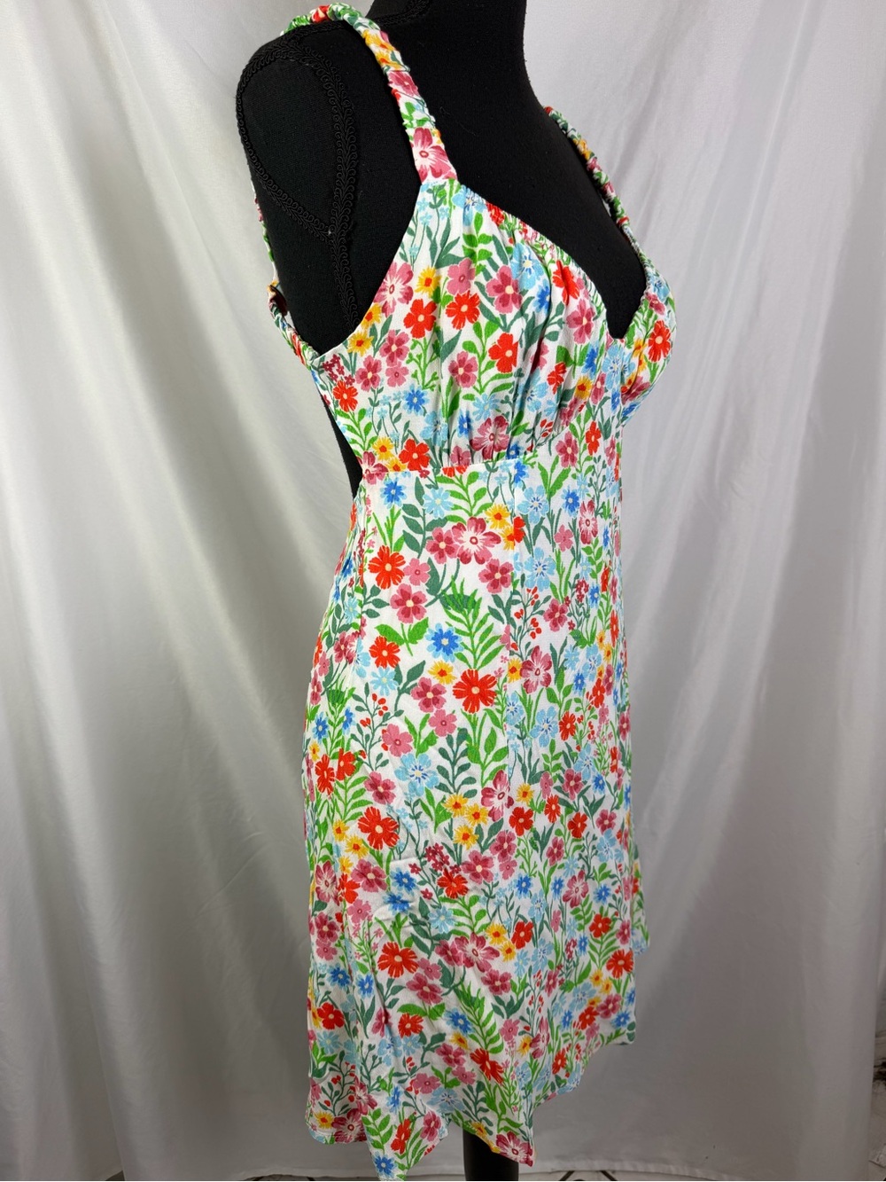 Sky to Moon White Floral Cutout Mini Sundress Sweetheart Neckline Open Back M - Picture 4 of 12
